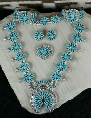 Turquoise & Sterling Silver Squash Blossom Set - Eunise Wilson