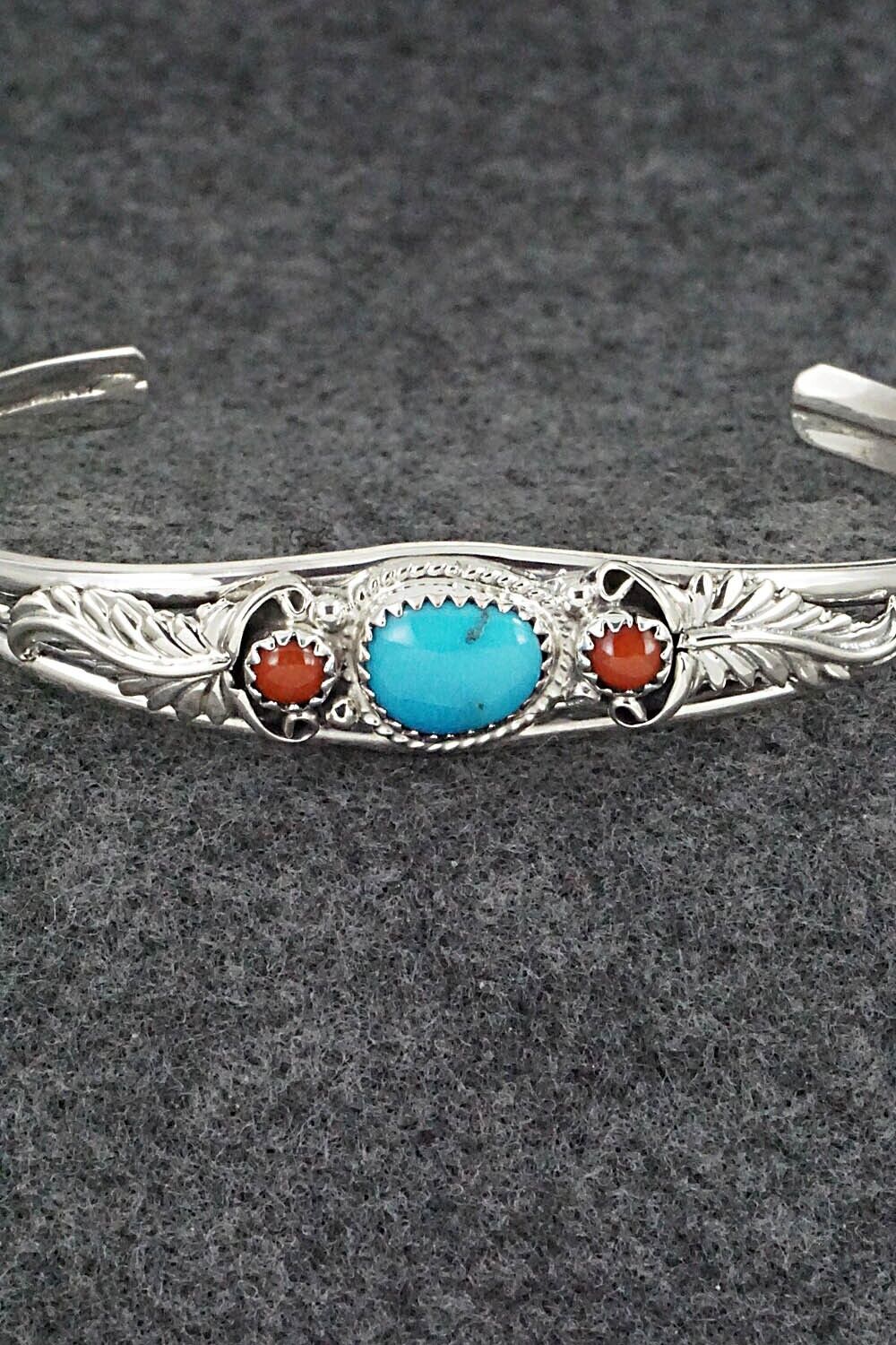 Turquoise, Coral & Sterling Silver Bracelet - Alice Rose Saunders