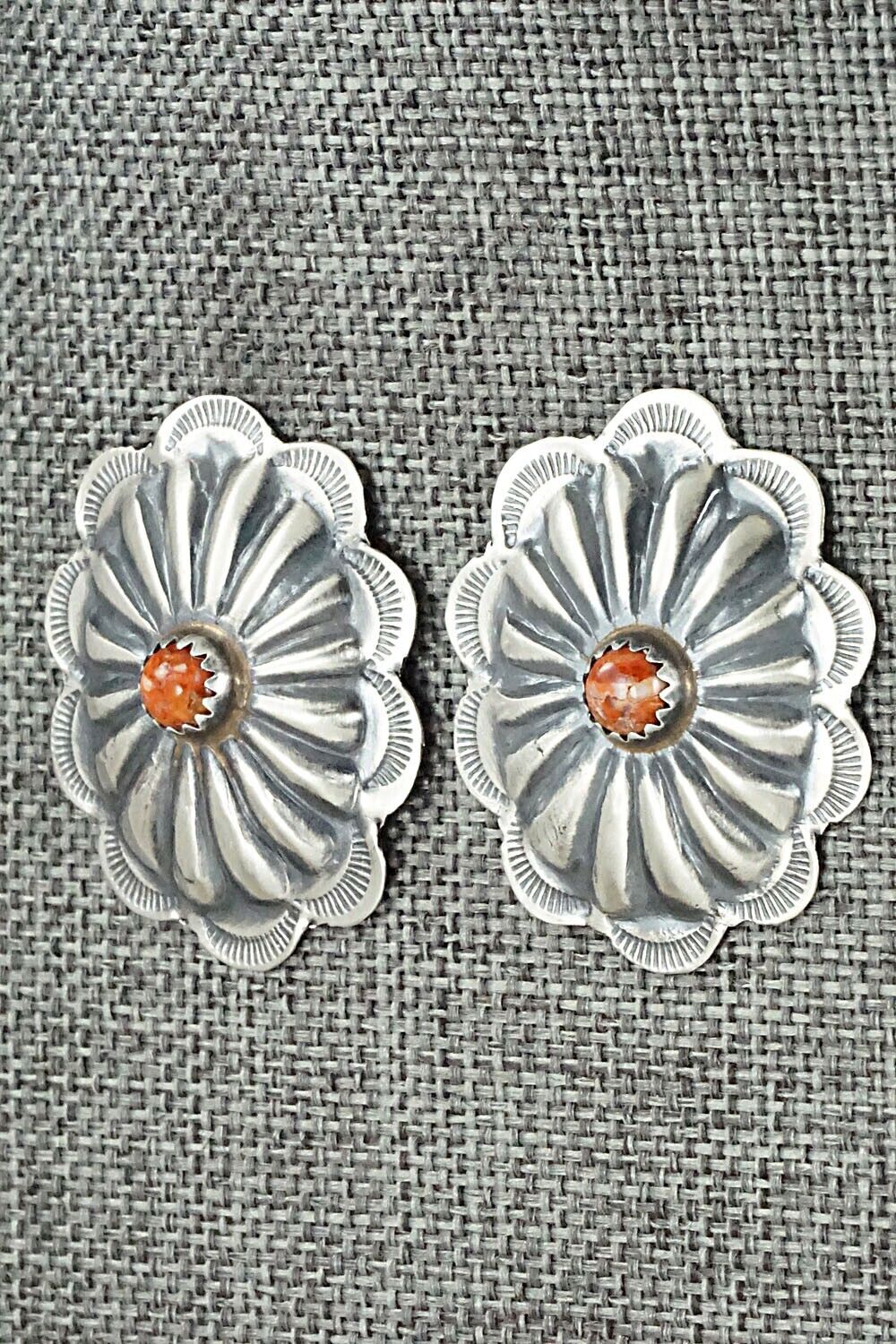 Spiny Oyster & Sterling Silver Earrings - Joan Begay