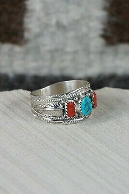 Navajo Turquoise & Coral Sterling Silver Ring - Harrison & Betty Begay - 13.75 - High Lonesome Trading