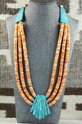 Turquoise, Spiny Oyster & Sterling Silver Necklace - Lupe Lovato