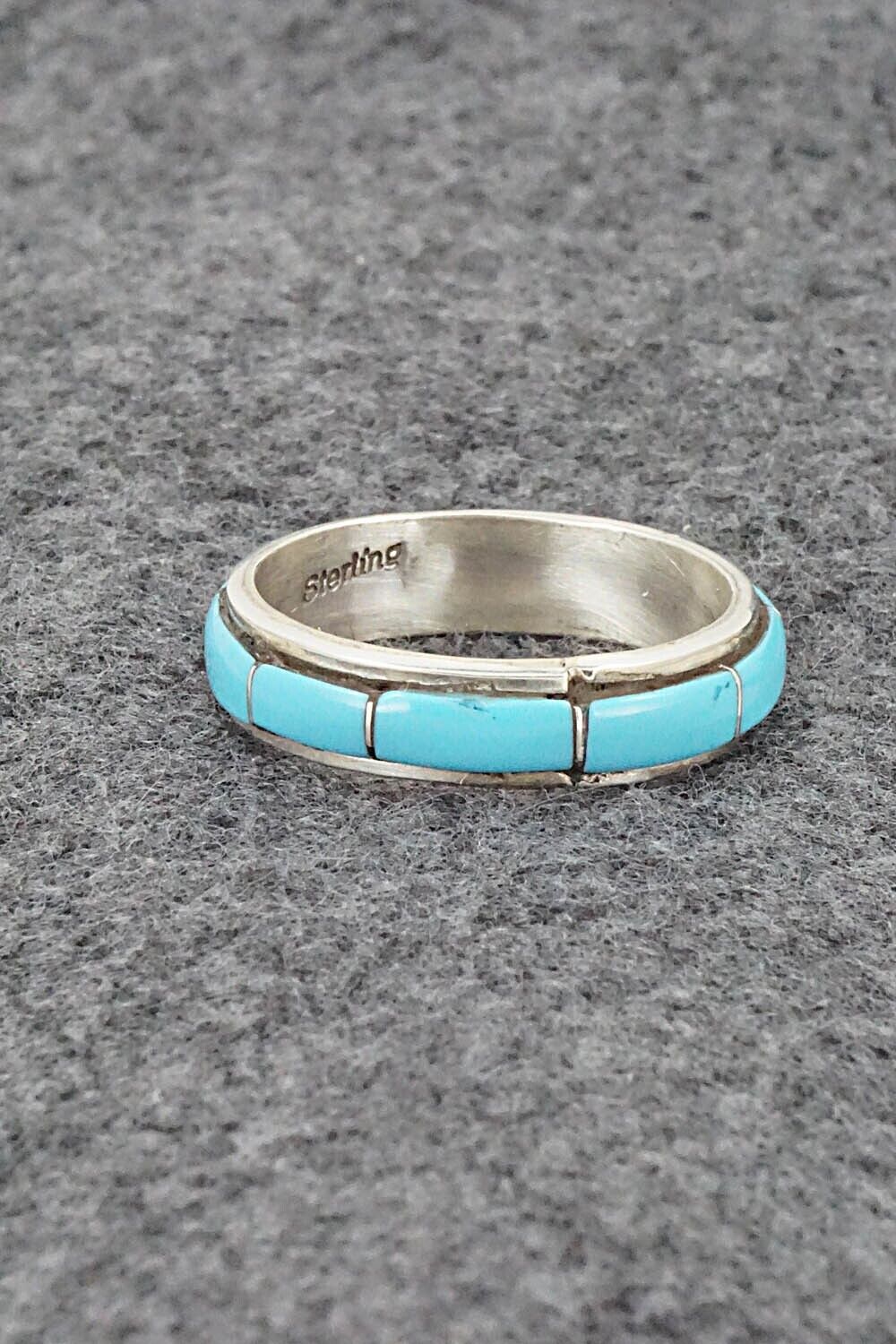 Turquoise & Sterling Silver Inlay Ring - Zenia Kylestewa - Size 10.5