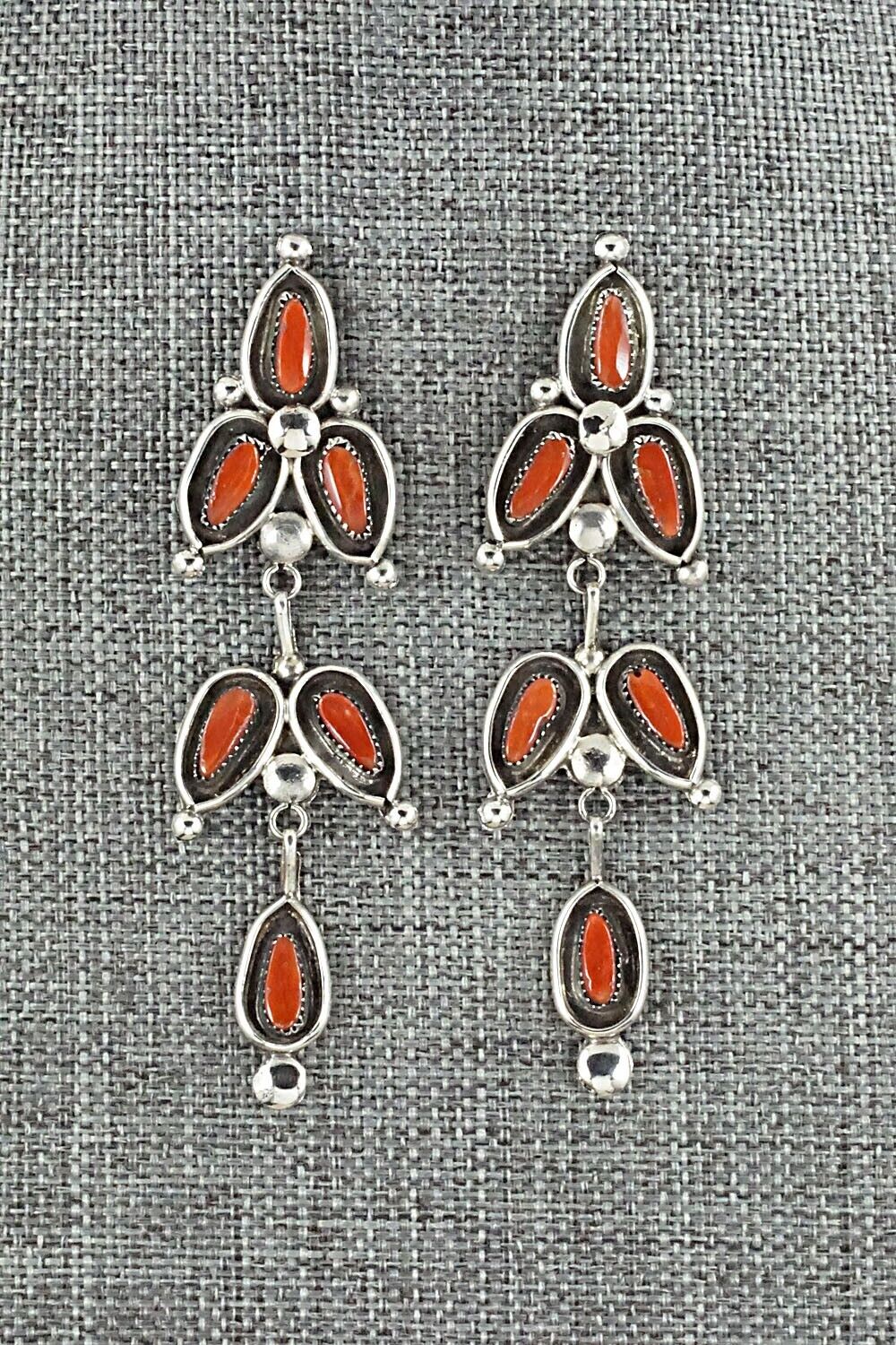 Coral & Sterling Silver Earrings - Viola Bobelu