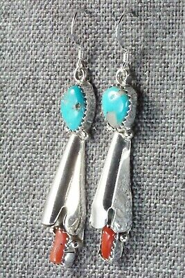 Coral, Turquoise & Sterling Silver Earrings - Roger Pino