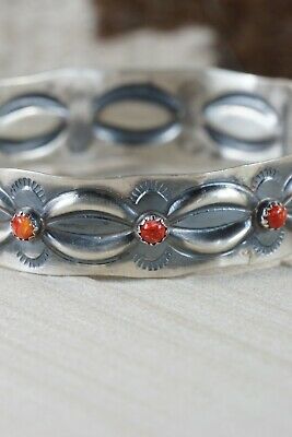Navajo Coral & Sterling Silver Bangle Cuff - Tim Yazzie - High Lonesome Trading