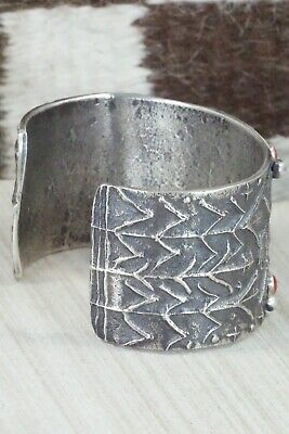 Turquoise, Coral and Sterling Silver Bracelet - Stuart Billie