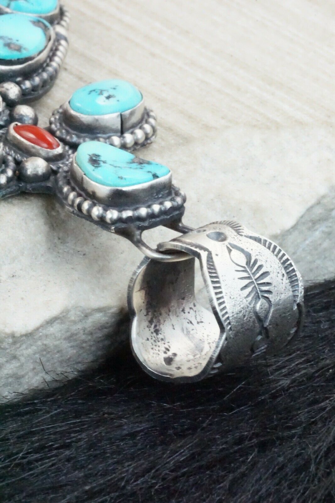 Turquoise, Coral & Sterling Silver Pendant - Shawn Cayatineto