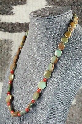 Turquoise, Coral & Sterling Silver Necklace - Navajo