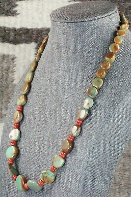 Turquoise, Coral & Sterling Silver Necklace - Navajo