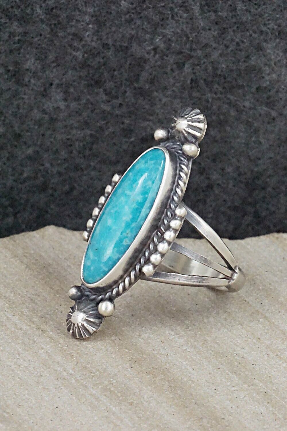 Turquoise & Sterling Silver Ring - Samuel Yellowhair - Size 7.75