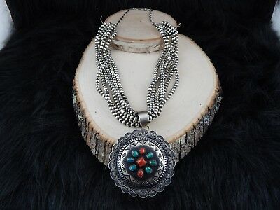 Navajo Silver & Spiny Oyster Necklace & Pendant - High Lonesome Trading