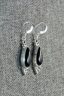 Navajo Onyx & Sterling Silver Earrings - Judy Largo - High Lonesome Trading