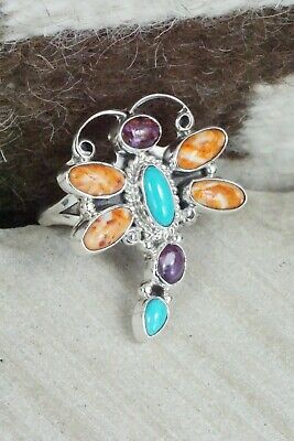 Spiny Oyster & Sterling Silver Dragonfly Ring - Bobby Platero - Size 9.75