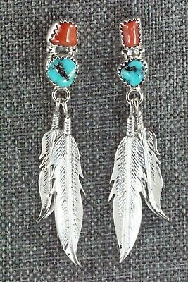 Turquoise, Coral & Sterling Silver Earrings - Annie Spencer