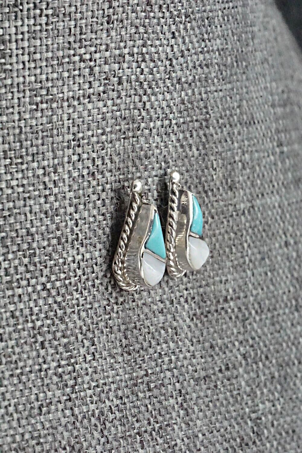 Turquoise, Mother of Pearl & Sterling Silver Earrings - Gloria Tucson
