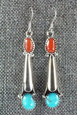 Coral, Turquoise & Sterling Silver Earrings - Roger Pino