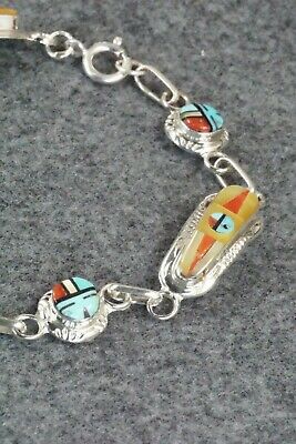 Coral, Mother of Pearl & Sterling Silver Link Bracelet - Patty Edaakie