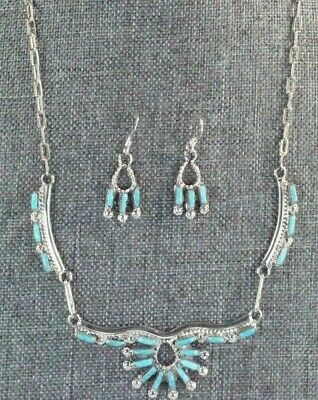 Turquoise and Sterling Silver Necklace and Earrings Set - Veronica Yawakia