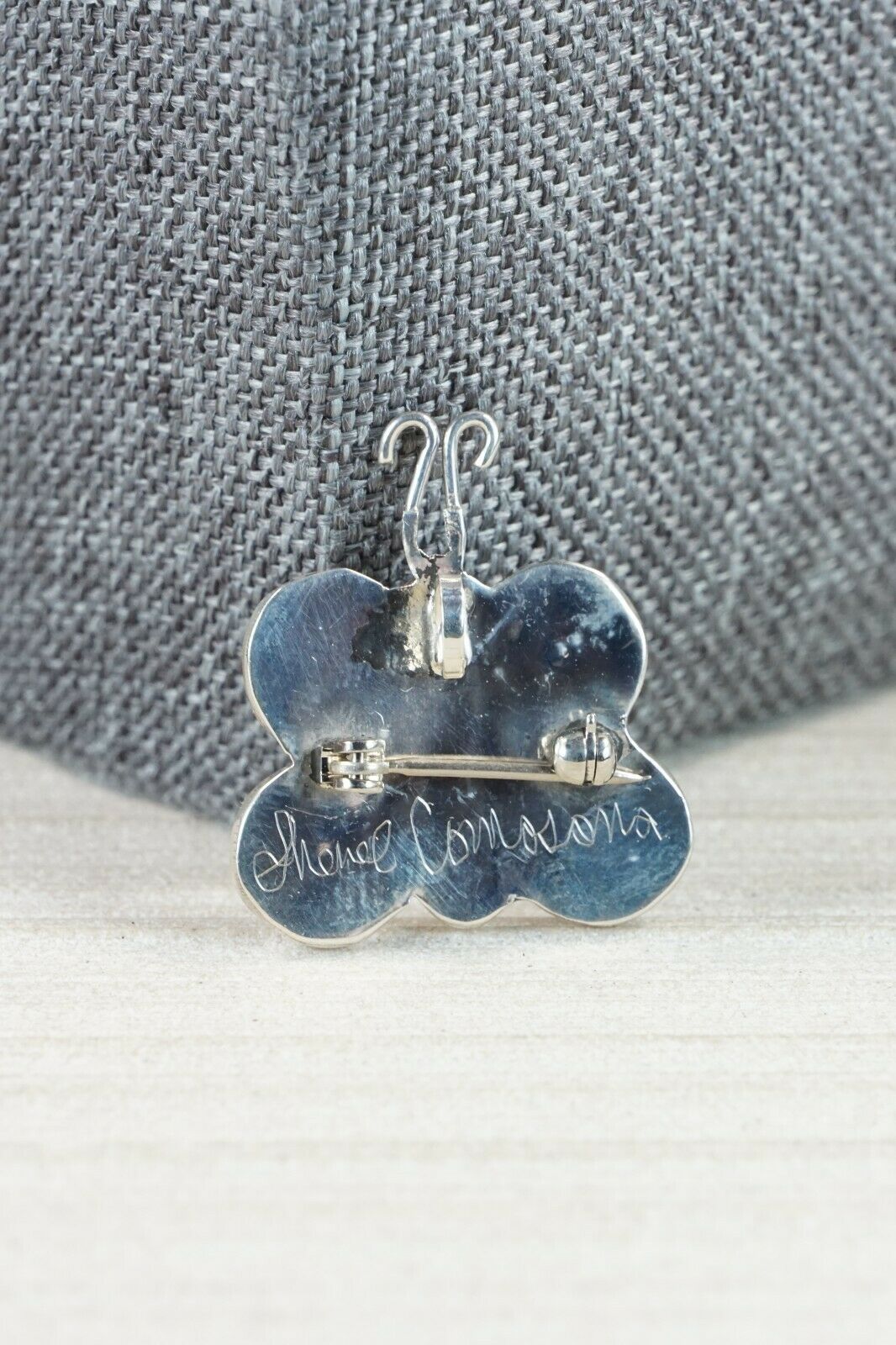 Zuni Butterfly Mother of Pearl & Sterling Silver Pendant/ Pin - Shenel Comosona