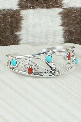 Turquoise, Coral & Sterling Silver Bracelet - Max Calladitto