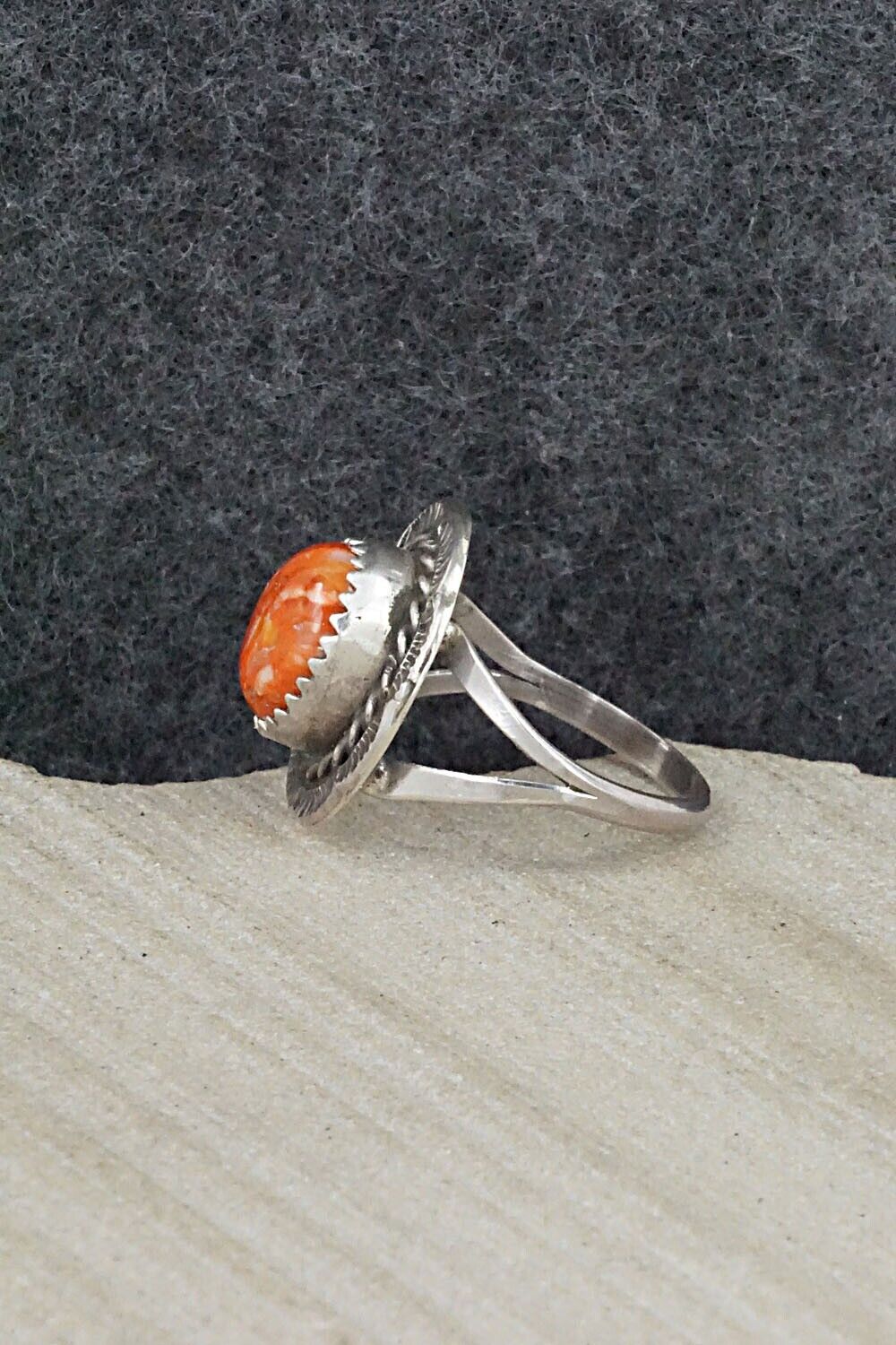 Spiny Oyster & Sterling Silver Ring - Freda Martinez - Size 7