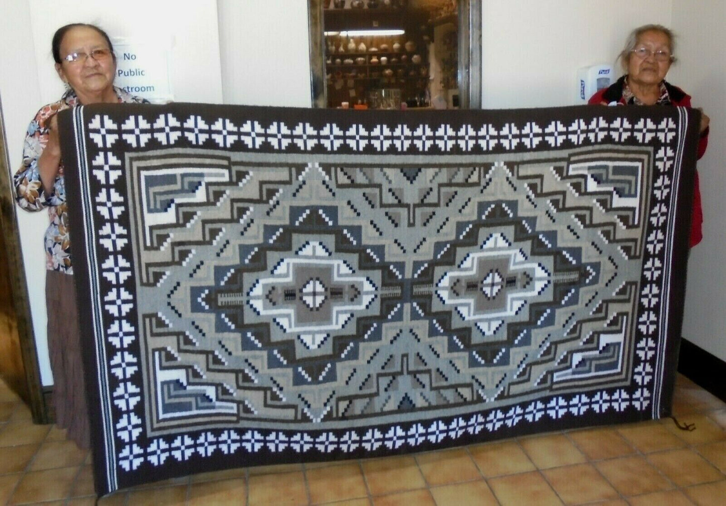 Navajo Two Grey Hills Handwoven Rug - 7ft x 4ft - Mary Yazzie