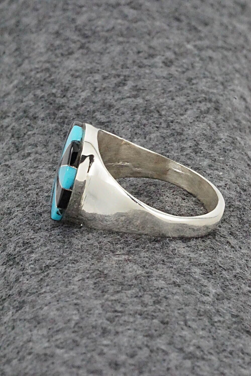 Turquoise, Onyx & Sterling Silver Ring - Johnson Laweka - Size 10