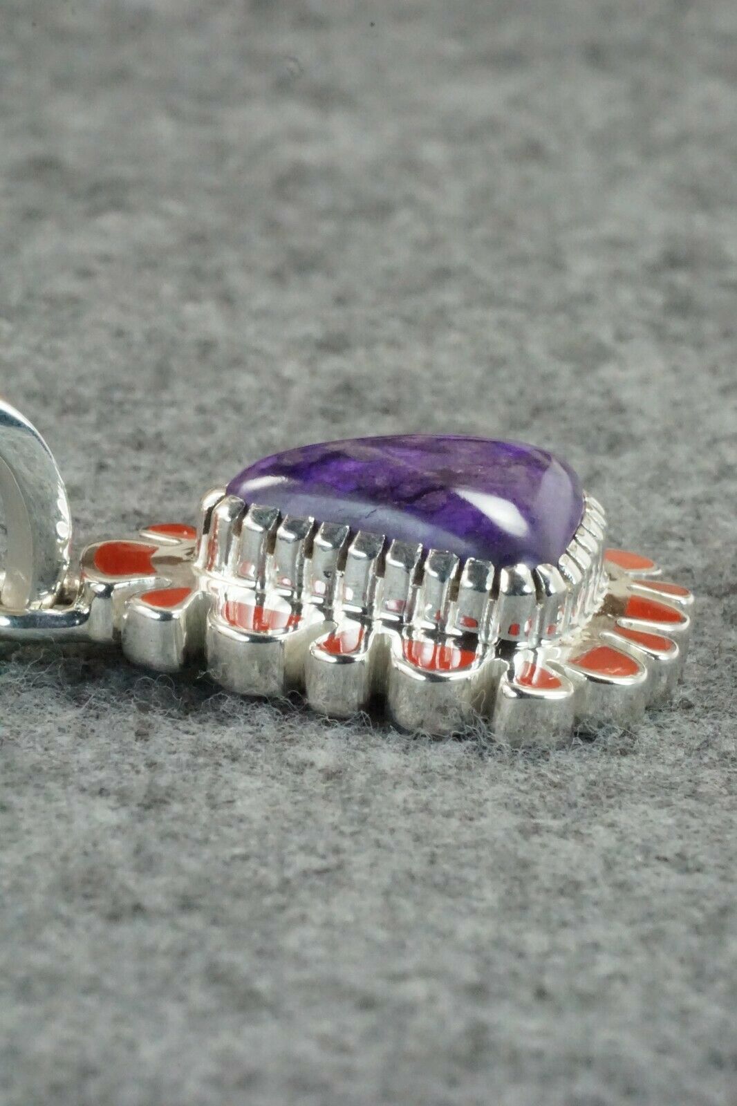 Sugilite, Coral & Sterling Silver Pendant - Vernon Haskie