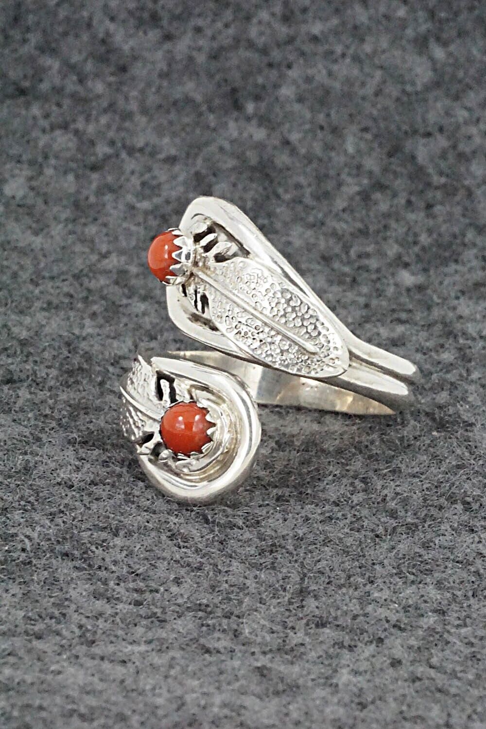 Coral & Sterling Silver Ring - Genevieve Francisco - Size 9