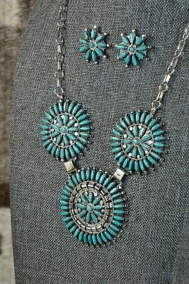 Navajo Turquoise & Sterling Silver Necklace Set - Nathaniel Nez - High Lonesome Trading