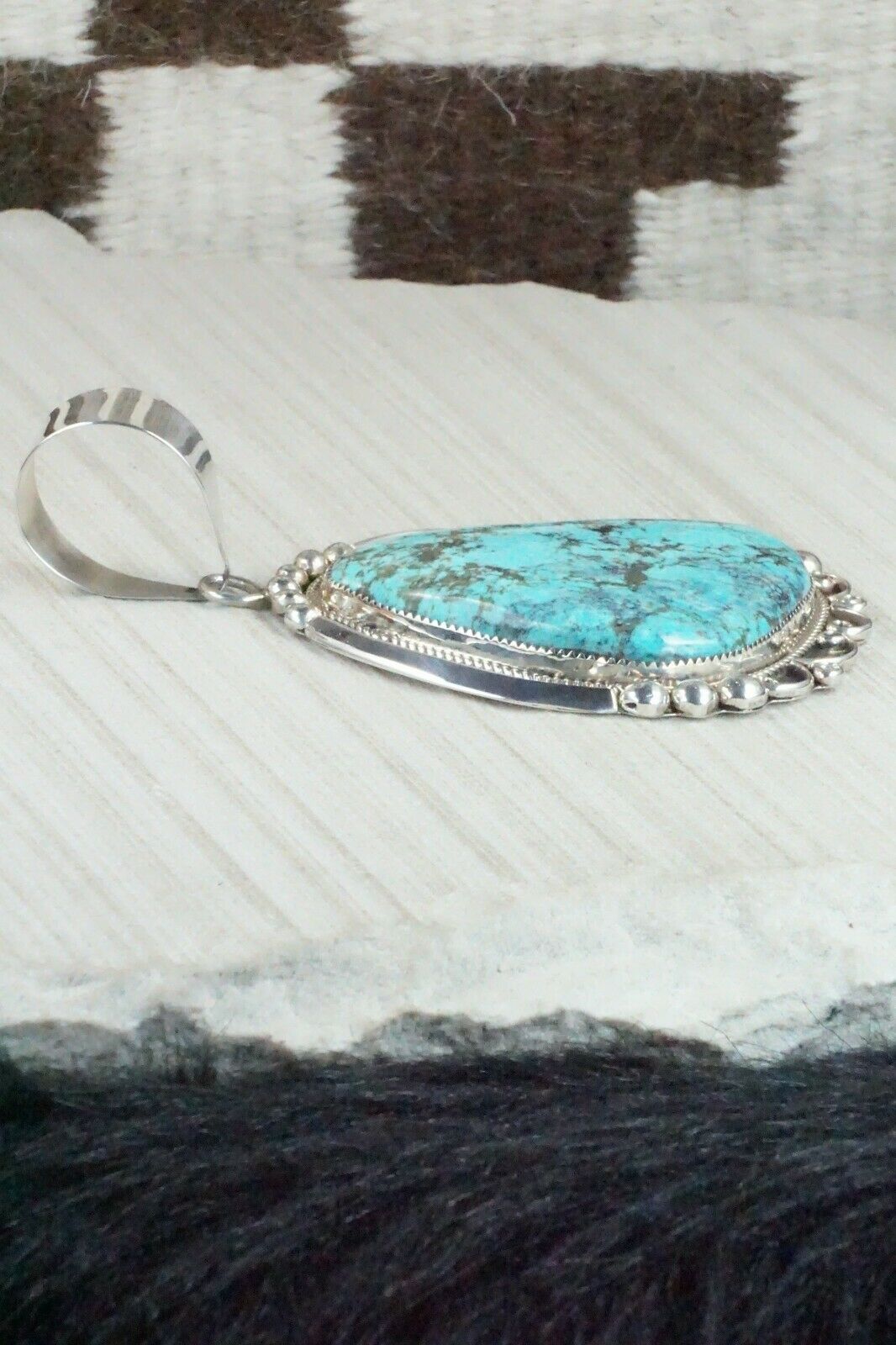 Turquoise and Sterling Silver Pendant - Leslie Nez