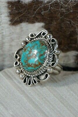 Navajo Turquoise & Sterling Silver Ring - Leslie Nez - Size 8.5 - High Lonesome Trading