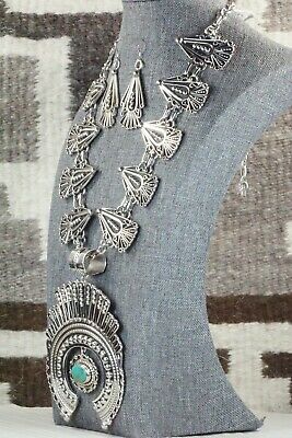 Turquoise & Sterling Silver Squash Blossom and Earrings - Lorena Nez