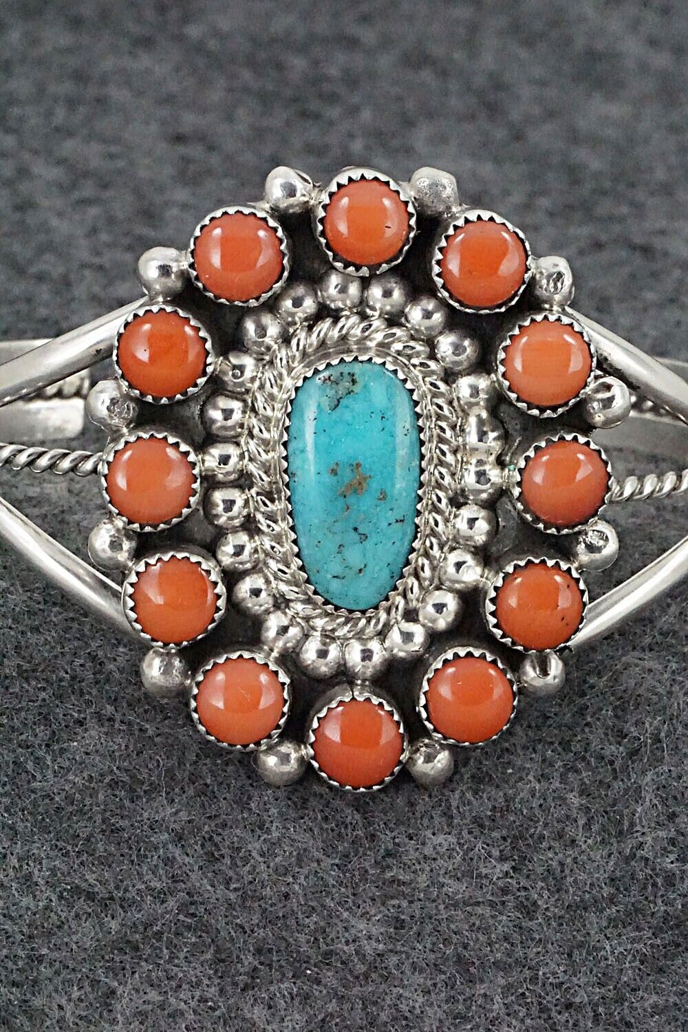 Coral, Turquoise & Sterling Silver Bracelet - Leonard Spencer