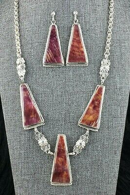 Spiny Oyster & Sterling Silver Necklace and Earrings Set -Annie Spencer - Navajo - High Lonesome Trading