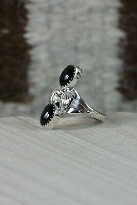 Navajo Onyx and Sterling Silver Ring - Grace Kenneth - Size 5.5 - High Lonesome Trading