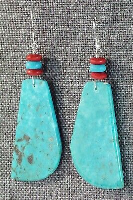 Turquoise, Coral & Sterling Silver Earrings - Lupe Lovato