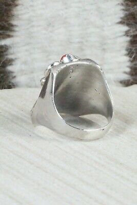 Turquoise, Coral and Sterling Silver Ring - Wilbur Myers - Size 9