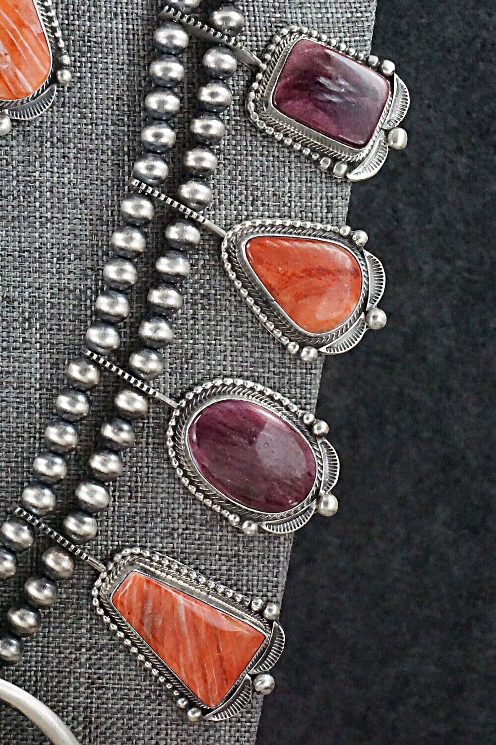 Spiny Oyster & Sterling Silver Squash Blossom Set - Tom Lewis