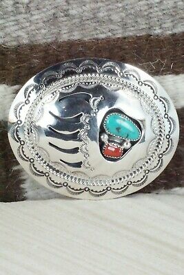 Turquoise, Coral & Sterling Silver Belt Buckle - Wilbert Muskett Sr.