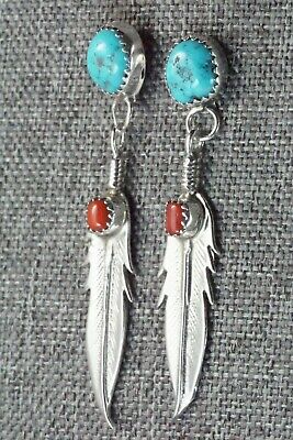 Turquoise, Coral & Sterling Silver Earrings - Sharon McCarthy