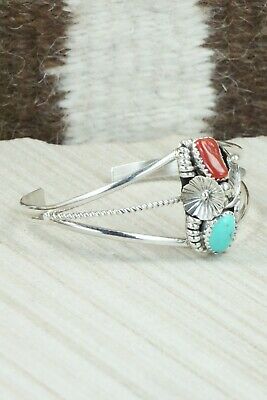 Turquoise, Coral & Sterling Silver Bracelet - Michael Calladitto