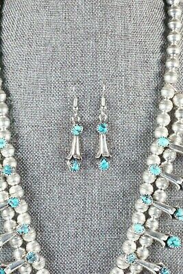 Turquoise & Sterling Silver Squash Blossom & Earrings - Phil Garcia