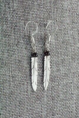 Onyx & Sterling Silver Feather Earrings - Marvin Arviso