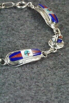 Lapis, Coral & Sterling Silver Link Bracelet - Patty Edaakie