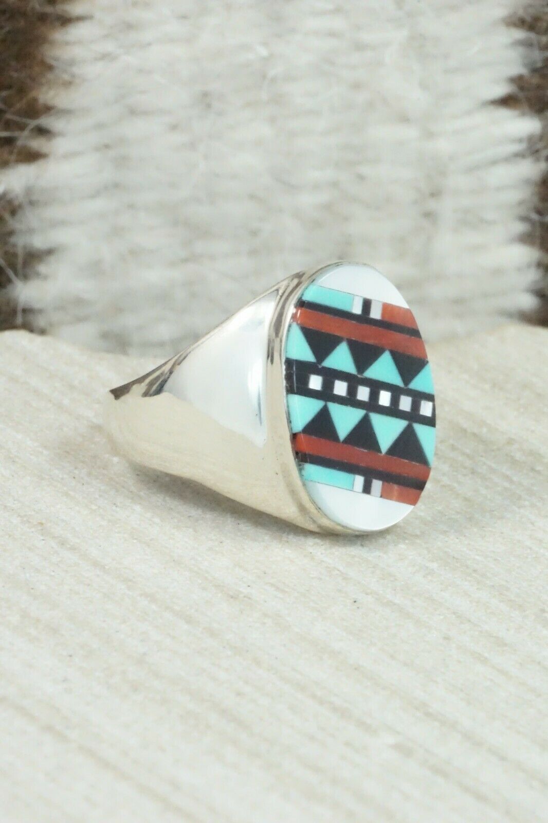 Multi Stone & Sterling Silver Ring - Herbert Kallestewa - Size 9