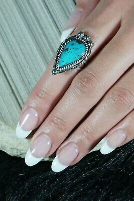 Navajo Turquoise and Sterling Silver Ring - Genevieve Francisco - Size 7.75 - High Lonesome Trading