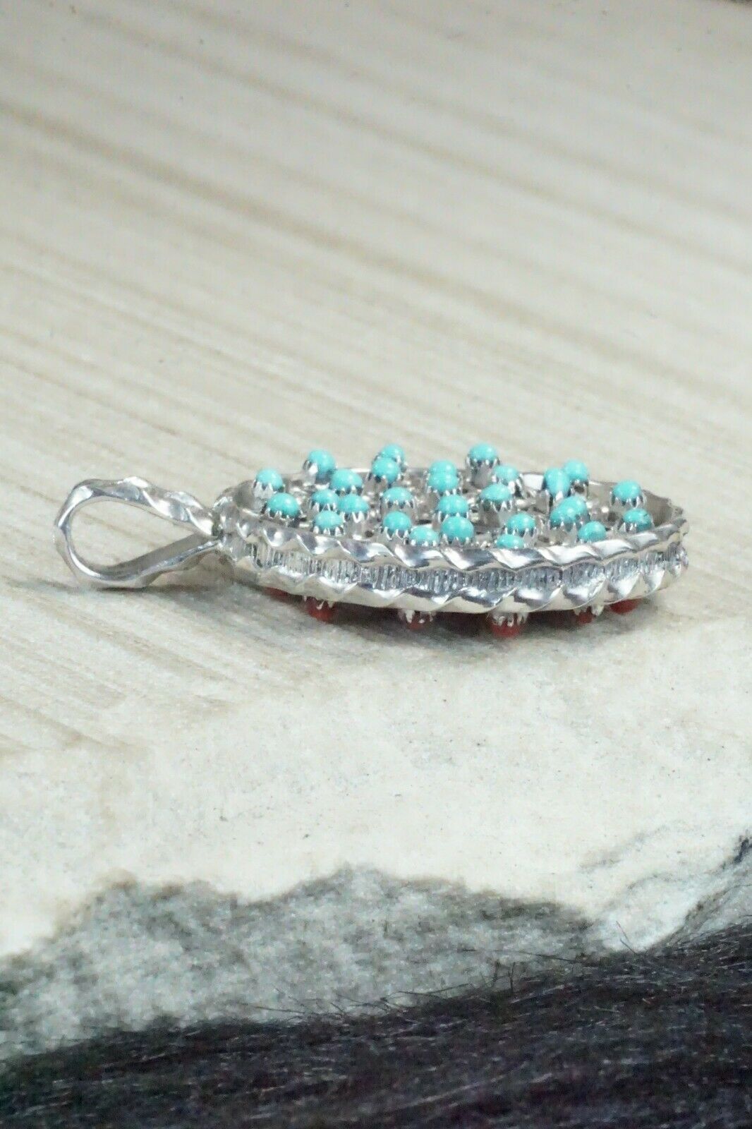 Coral, Turquoise & Sterling Silver Pendant - Wayne Johnson Sr.