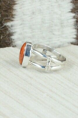 Coral & Sterling Silver Ring - Navajo - Size 8.75