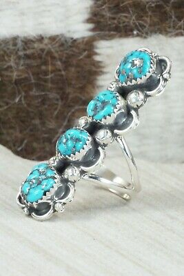 Turquoise & Coral Sterling Silver Ring - Betty House - Size 8